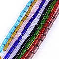 Transparent Glass Bead Strands, Tube, Mixed Color, 10x4mm, Hole: 0.5mm, about 32~33pcs/strand, 12.5 inch