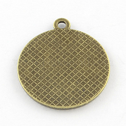 Tibetischer Stil Legierung flache runde Anhänger Fassungen TIBEP-Q045-068D-AB-NR