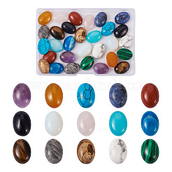 30 Stück Cabochons aus natürlichen und synthetischen Edelsteinen im 15-Stil G-KS0001-08
