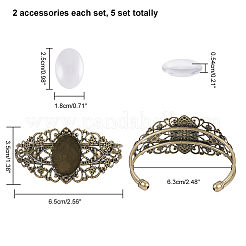 Pandahall 5 Sätze Messing Armband Rohling mit 25x18mm ovalen runden Cabochon Einstellungen Lünette Tablett für Schmuck Herstellung Manschette Armreifen Armbänder antike Bronze DIY-PH0025-83AB