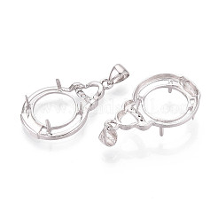925 Sterling Silber Micro Pave klare Zirkonia Anhänger Krallen Cabochon Fassungen STER-N016-48P