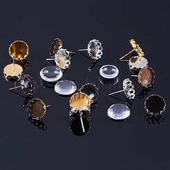 Pandahall Elite 50 Stück 5-farbige Messing Ohrstecker Zubehör mit 50 Stück transparenten Glas Cabochons für DIY Ohrring Schmuck KK-PH0035-36