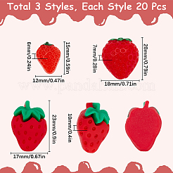 60 Stück 3 Stile Erdbeerharz Decoden Cabochons RESI-SC0005-69