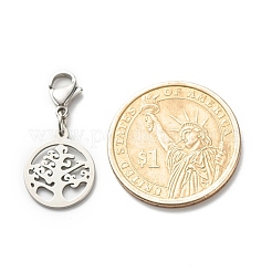 Anlaufgeschützter runder Ring mit Baum-Anhänger aus 304 Edelstahl mit Filigranverzierungen HJEW-JM00573-01