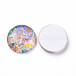 Halbrund / Kuppel Blumenbedruckte Glas Cabochons GGLA-A002-25mm-UU