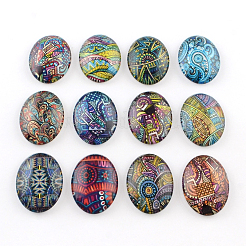 Gemischtes Muster Glas oval flatback BlumeCabochons für DIY-Projekte GGLA-R022-40x30-100