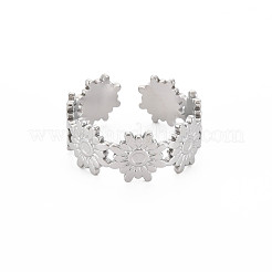 Anlaufgeschützter offener Manschettenfingerring aus Edelstahl 304 mit Cabochon-Fassungen STAS-S119-162P