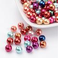 Mixed Glass Pearl Round Beads, Dyed, Size: 8mm in diameter, hole: 1~1.5mm