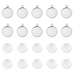 Cabochon-Fassungen für Anhänger aus Edelstahl 304 und klarem halbrundem Glascabochon STAS-X0017-12P-16mm