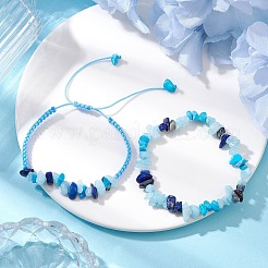 2 verstellbares geflochtenes Armbandset mit natürlichen Edelsteinen BJEW-JB10994