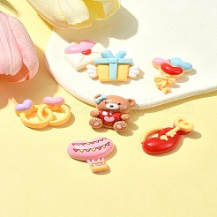 7 Stück 7 Stile Ring/Box/Schloss/Umschlag/Bär/Ballon/Heißluftballon Valentinstag Thema undurchsichtige Harz Decoden Cabochons RESI-FS0001-69