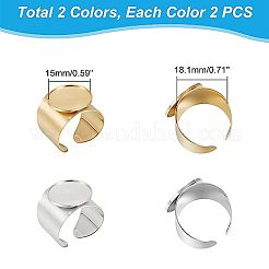 4 Stück 2 Farben 304 Edelstahl offene Manschette Fingerring Cabochon-Einstellungen STAS-UN0052-36