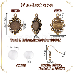 Pandahall Elite 40 Sätze 2 Farben tibetischen Stil ovale Legierung Filigrane Lünetten Rohlinge 40 Stück flache runde Klarglas Cabochons 40 Sätze Messing Ohrring Haken für DIY Ohrring Schmuckherstellung DIY-PH0024-41