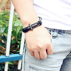Verstellbare Kreuz mit Wort Eisen geflochtenen Lederband Armbänder BJEW-P0001-02B