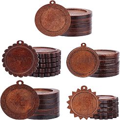 30 Stück Cabochon-Fassungen für Anhänger aus Holz in 5 Stilen WOOD-FH0001-95