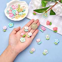 28 Stück 14 Stile undurchsichtige und durchscheinende florale Harz-Cabochons JX252A