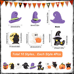 40 Stück 10 Stile Halloween undurchsichtige Harz-Cabochons RESI-SC0002-47