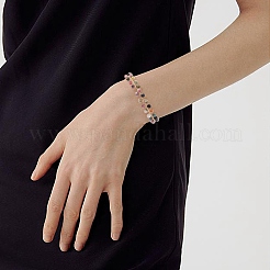 Rundes Bettelarmband aus natürlichem Turmalin mit Perlen BJEW-TA00220