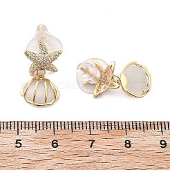 Muschelförmige Ohrstecker aus Messing mit klarem Zirkonia EJEW-D301-02G