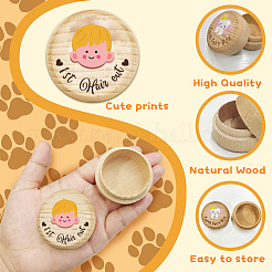 Runde Box aus Buchenholz mit Gravur „My First Curl Boy“. CON-WH0120-002