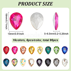 96 Stück 16 Farben Glas Strass Cabochons GLAA-FG0001-17