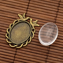 Legierung Cabochon--Fassungen mit Verbinder und flache runde transparente freie Glascabochons DIY-X0229-AB-NF