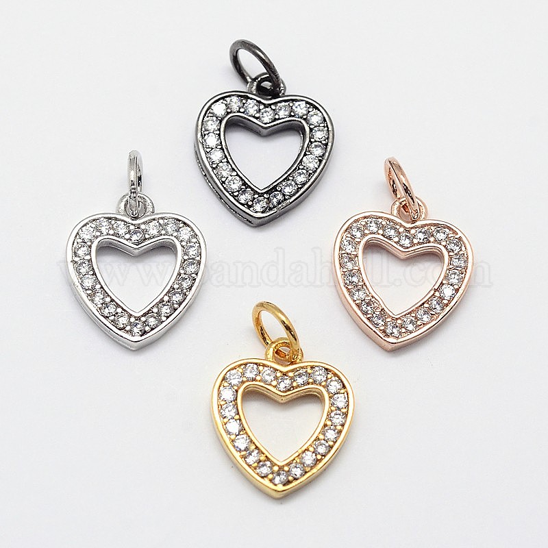 Wholesale CZ Brass Micro Pave Cubic Zirconia Open Heart Charms