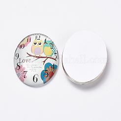 Cabochons aus bedrucktem Glas mit flachem Rücken X-GGLA-Q057-024-18x25