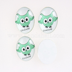 Karikatureule bedruckten Glas ovale Cabochons X-GGLA-N003-20x30-B11