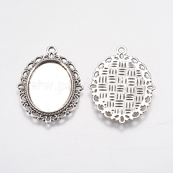 Tibetischer Stil oval Legierung Anhänger Fassungen TIBEP-Q054-44AS-RS