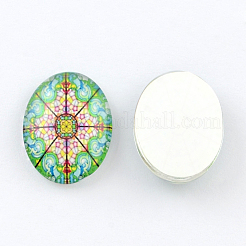 Kaleidoskop Blumenmuster Glas oval flatback BlumeCabochons für DIY-Projekte GGLA-R022-18x13-38