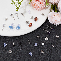 300 Stück 3 Stil 304 Edelstahl flache runde leere Ohrstecker STAS-SC0007-32