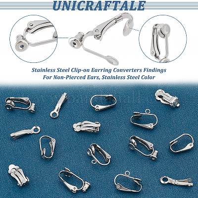 Wholesale UNICRAFTALE 50pcs 5 Styles Stainless Steel Clip On Earring