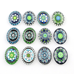 Geometrisches Blumen-Muster Glas oval flatback BlumeCabochons für DIY-Projekte X-GGLA-R022-35x25-80