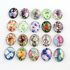 Blumenmuster Glas oval flatback BlumeCabochons für DIY-Projekte X-GGLA-R022-25x18-75