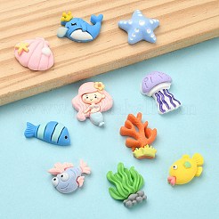 10 Stück 10 Stile Ozean-Thema undurchsichtige Harz-Cabochons RESI-YW0001-53
