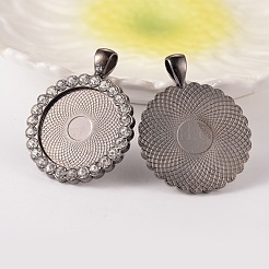 Flache runde Legierung Strass Anhänger Fassungen ALRI-T351-01B