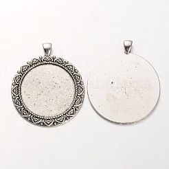 Tibetischer Stil Legierung flache runde Anhänger Fassungen PALLOY-J494-46AS