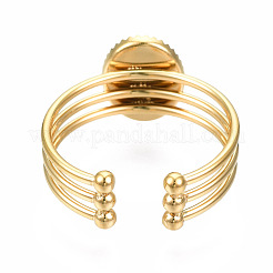 Offener Manschettenfingerring aus Edelstahl 304 mit Cabochon-Fassungen STAS-T060-07G