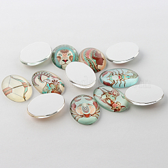 Bunte flache ovale Konstellation / Sternzeichen bedruckte Glas Cabochons / Sternbild GGLA-A003-18x25-AC