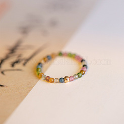 Natürliche Regenbogen Turmalin runde Perlen Fingerringe WGDC3AE-03