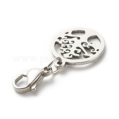 Anlaufgeschützter runder Ring mit Baum-Anhänger aus 304 Edelstahl mit Filigranverzierungen HJEW-JM00573-01