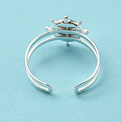 Offener Manschettenfingerring aus Edelstahl 304 mit Cabochon-Fassungen STAS-T060-10S