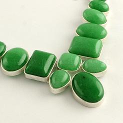 Natürliche Malaysia Jade Edelstein Lätzchen Statement-Halsketten mit Cabochon-Fassungen aus Aluminium und versilberten Messingketten NJEW-R224-02E-B