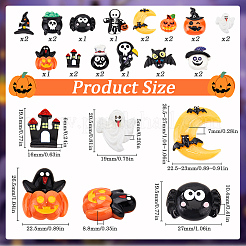 24 Stück 14 Stile Halloween undurchsichtige Harz-Cabochons RESI-SC0003-30