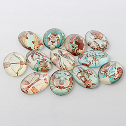 Bunte flache ovale Konstellation / Sternzeichen bedruckte Glas Cabochons / Sternbild GGLA-A003-18x25-AC
