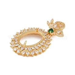 Ovale Messing Micro Pave klare Zirkonia Anhänger Cabochon Fassungen KK-U026-15G