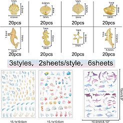 Ozean Themen 160 Stück 8 Stile Messing/Legierung Cabochons MRMJ-OC0002-76