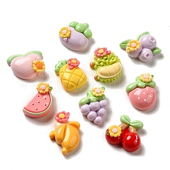 Deko-Cabochons aus undurchsichtigem Harz mit Blüten und Früchten CRES-P033-01