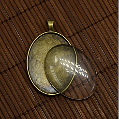 40x30 mm gewölbte transparente Glascabochons und Legierung flach rund mit Eiffelturm Anhänger cabochon Fassungen DIY-X0159-AB-FF